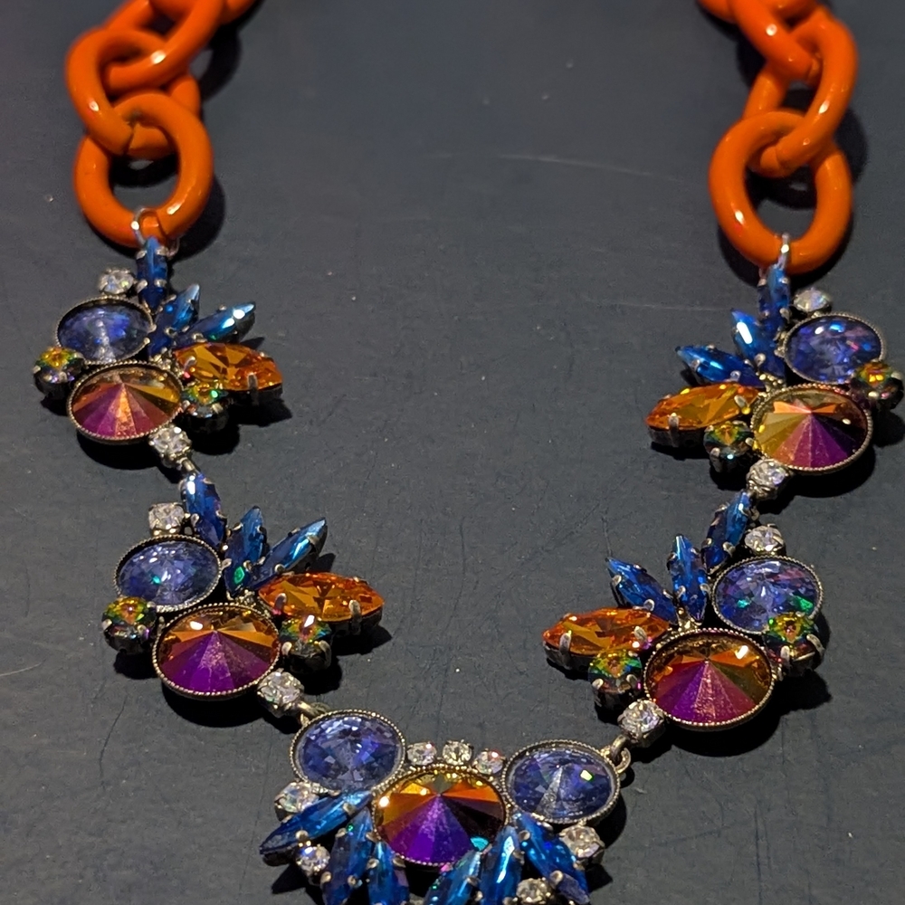 Tova Vibrant Multicolor Crystal Statement Necklace - Orange Link Chain
